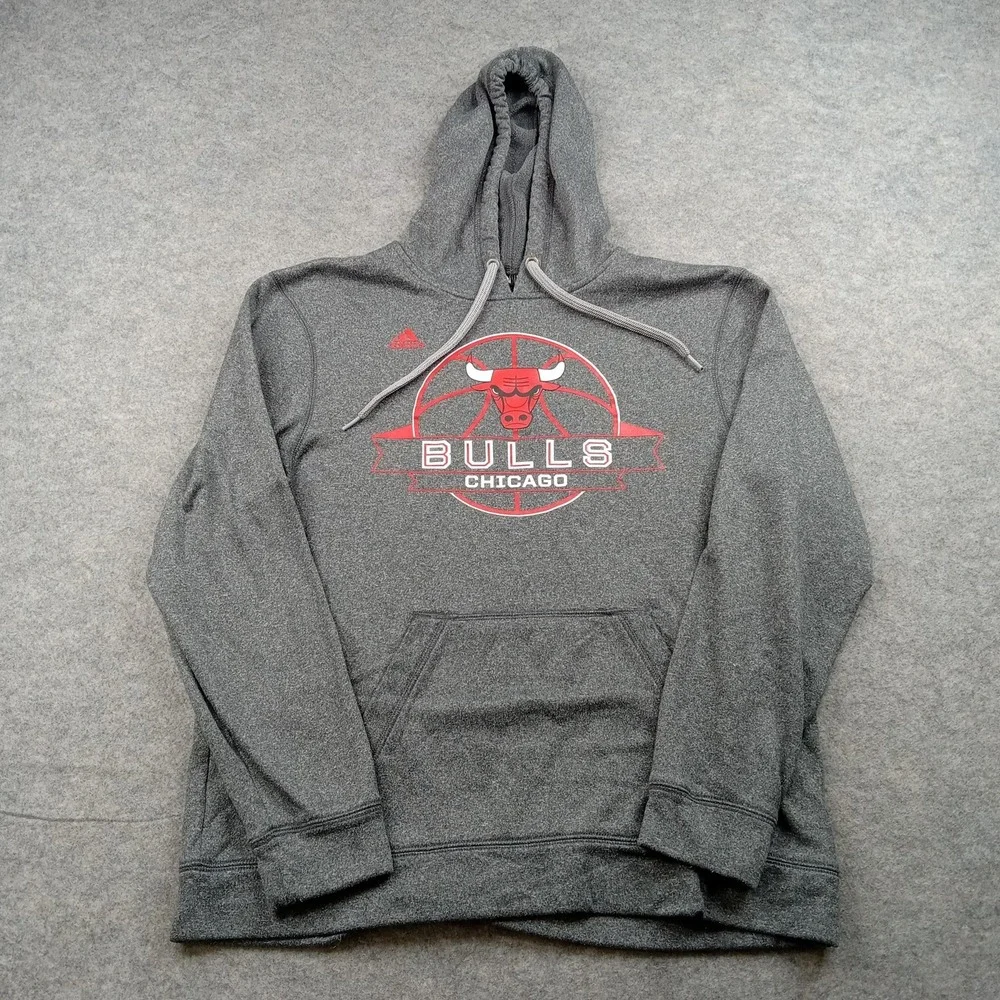 Chicago Bulls Hoodie Mens Medium Gray NBA Basketball Adidas Sweatshirt‎ Fleece